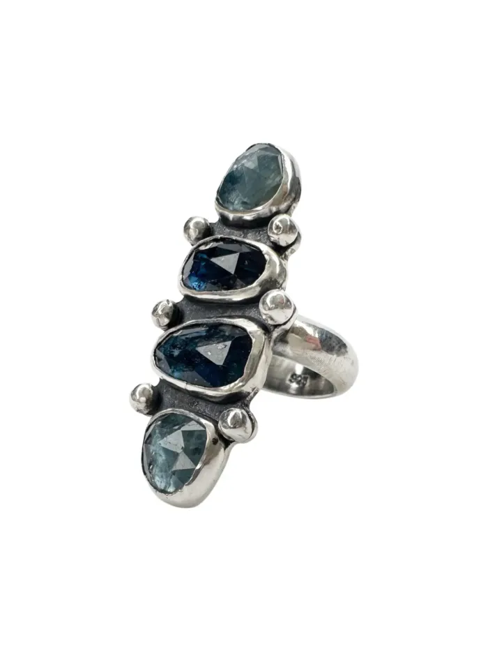 4 faceted kyanite gemstones silver ring hand made feature ring