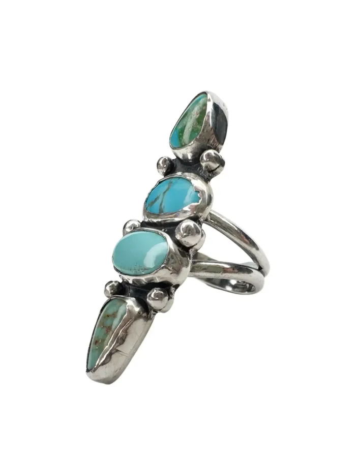 4 turquoise stone sterling silver feature ring. Handmade silver ring with natural turquoise.