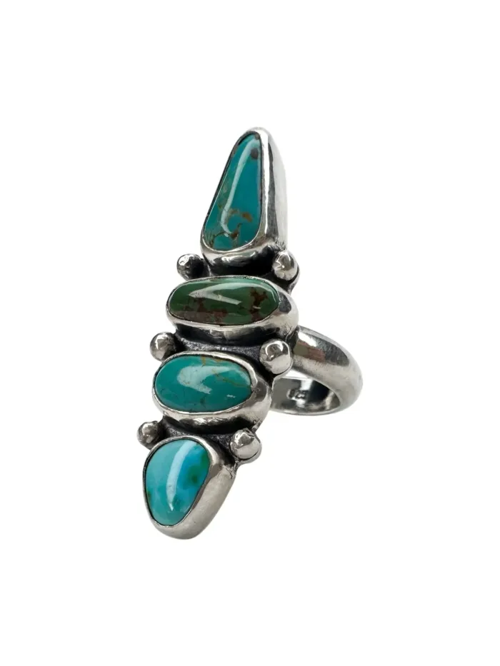 authentic turquoise handmade sterling silver ring with multi turquoise gemstones one of a kind