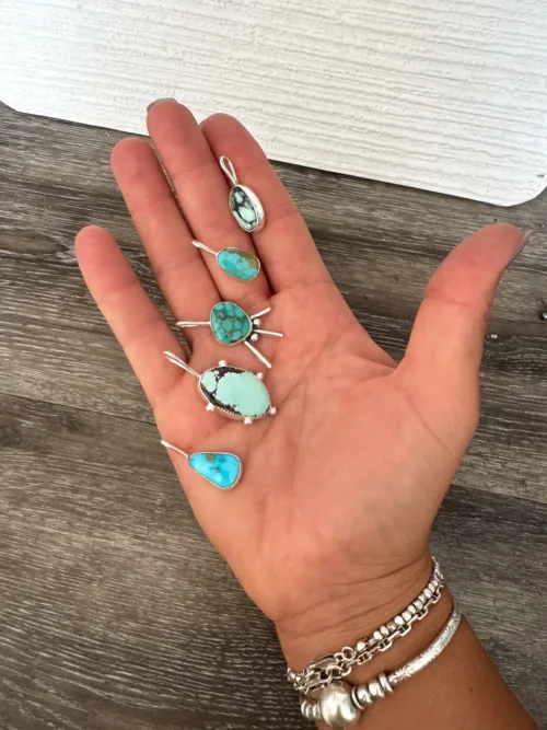 handmade sterling silver pendant with turquoise gemstone ocean safe