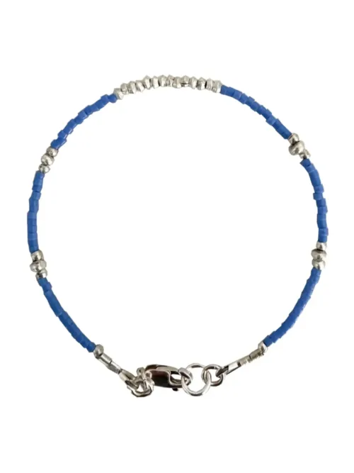 Handmade pure silver bracelet featuring colourful seed beads – a great minimal bracelet to add to your bracelet stack