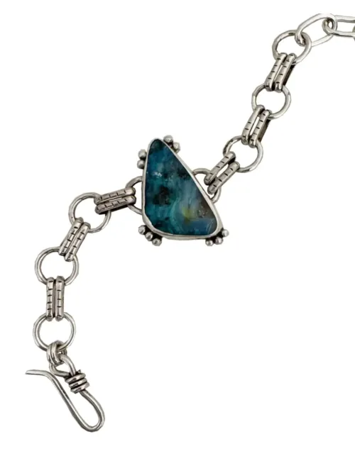 Handmade sterling silver round chain link bracelet featuring large Australian solid Boulder Opal-handmade in Australia by Rico Designs Jewellery