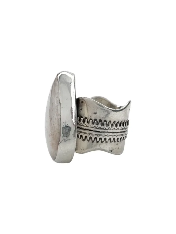 wide Curve Band Scolecite gemstone ring bohemian style water safe