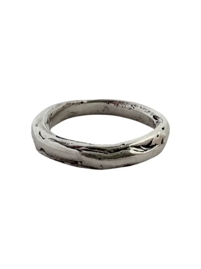 molten texture surface sterling silver ring band. Great for stacking. ocean safe safe. Handmade in Sydney Australia