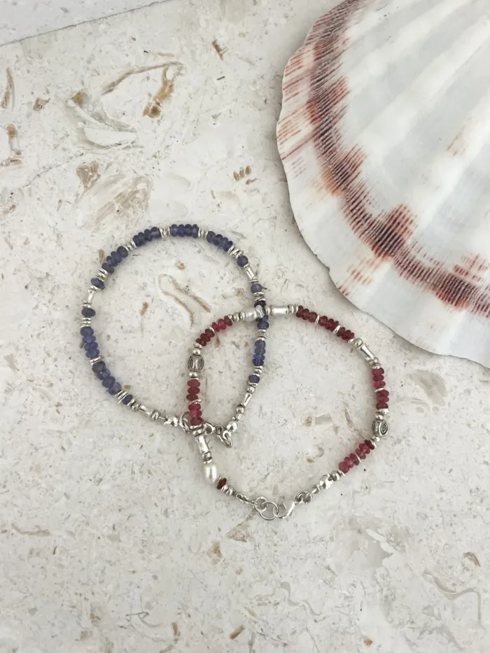 Handmade tanzanite and tourmaline gemstone bracelet with pure silver -hand made in Australia by Rico Designs Jewellery