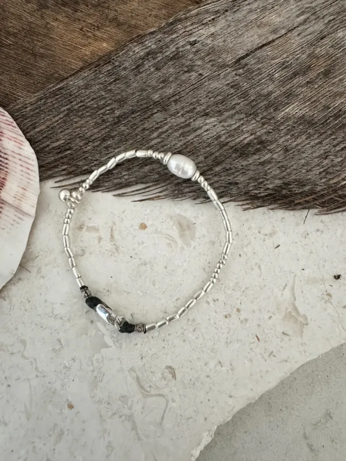 Handmade pure silver bracelet featuring freshwater pearl – ocean safe jewellery for everyday wear