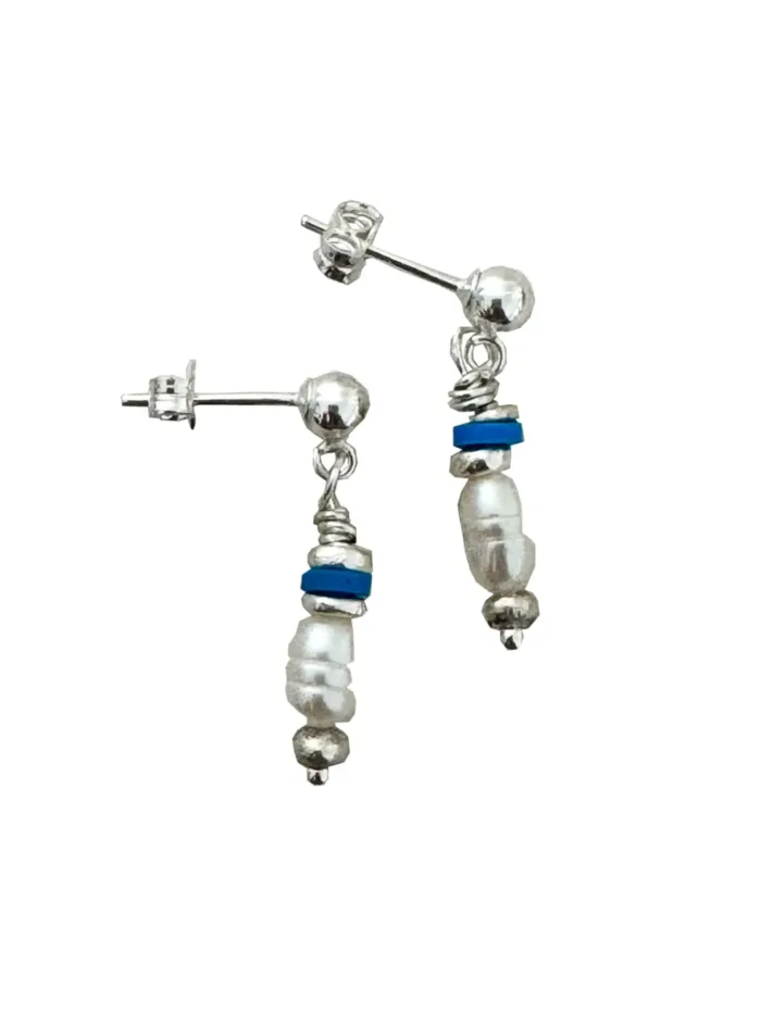 Handmade sterling silver stud earrings with pearl tassel– an everyday simple earring