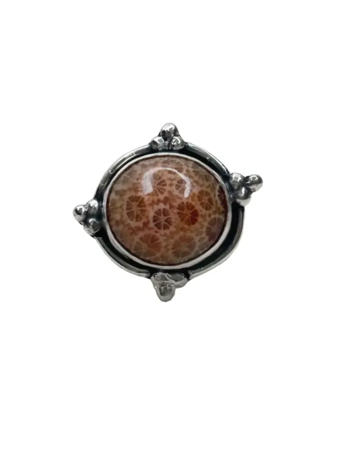 handmade sterling silver fossilised coral ring. inspired by the ocean. Unique one of a kind jewellery
