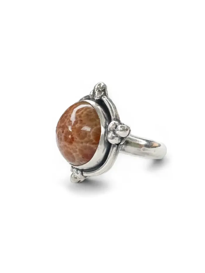 handmade sterling silver fossilised coral ring. inspired by the ocean. Unique one of a kind jewellery