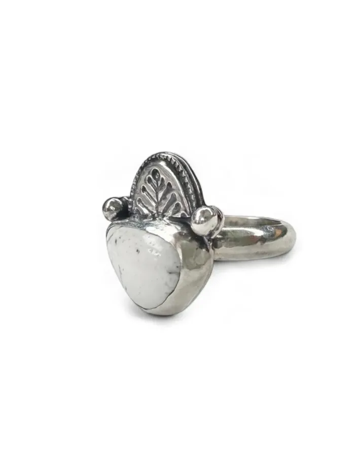 handmade sterling silver ring with white buffalo gemstone. Unique one of a kind silver ring.