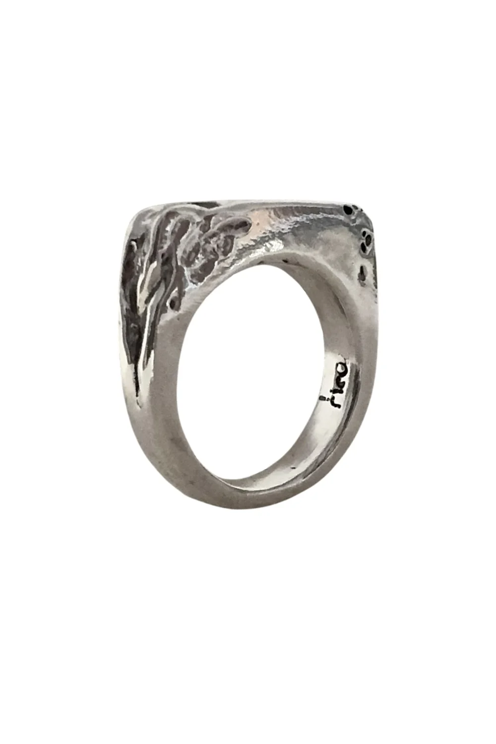 chunky silver signet ring with eroded edge. handmade ring