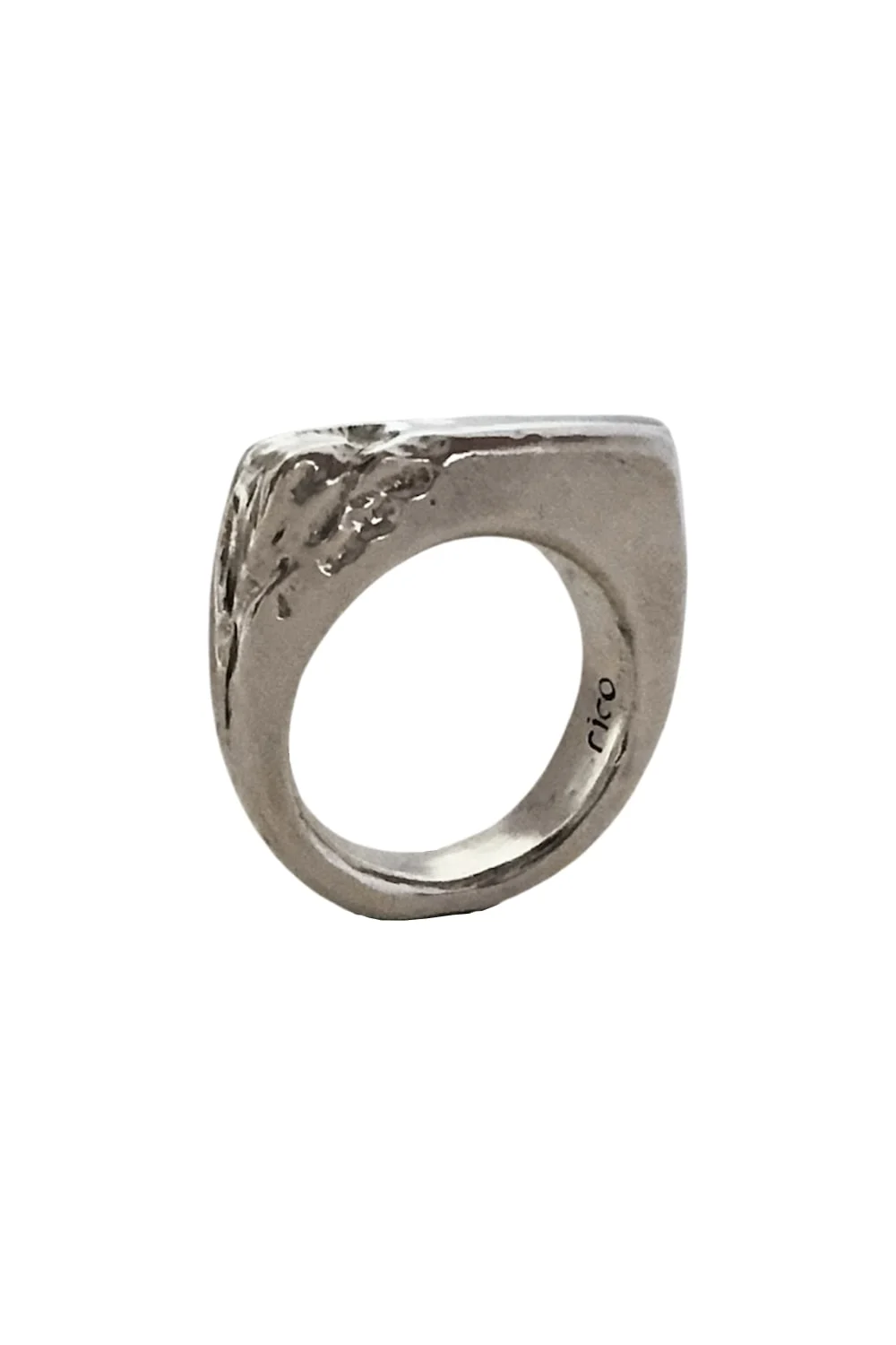 silver signet ring with eroded edge. handmade ring