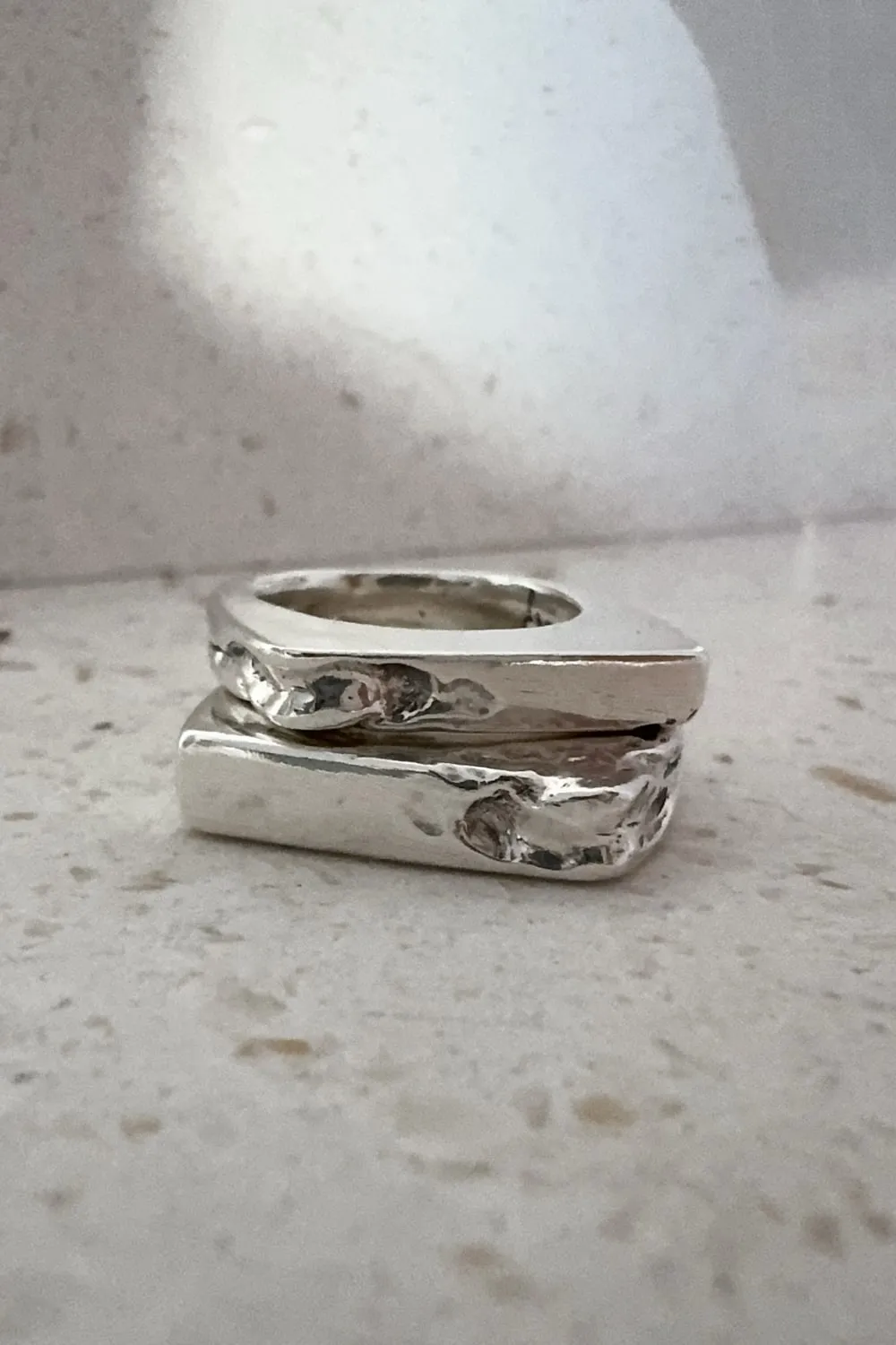 chunky silver signet ring with eroded edge. handmade ring