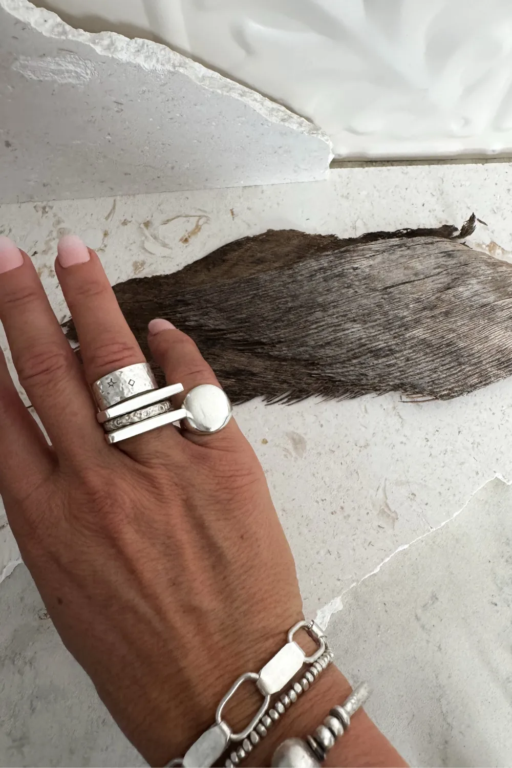 solid sterling silver signet ring set. stacking ring set