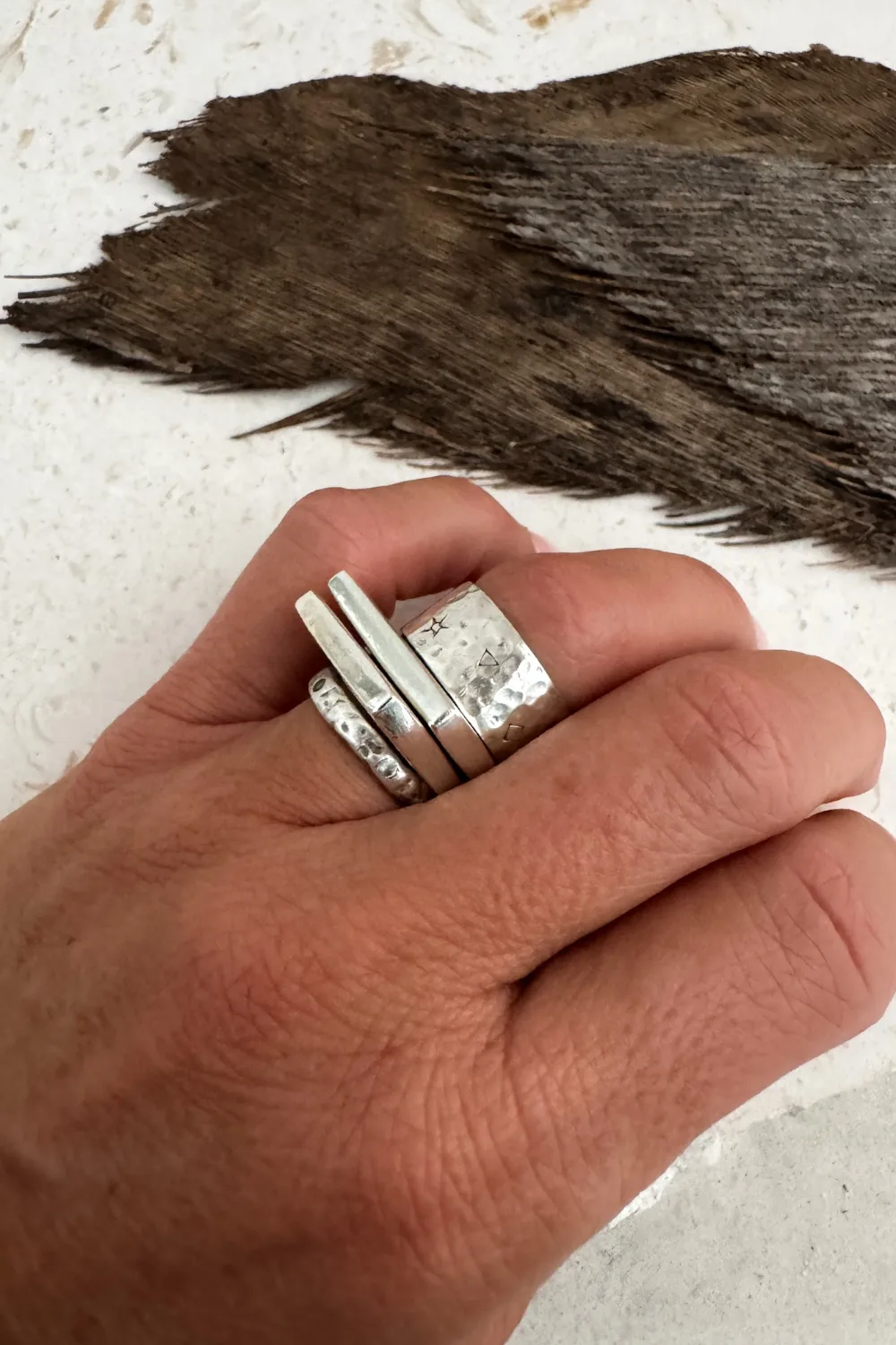 solid sterling silver signet ring set. stacking ring set
