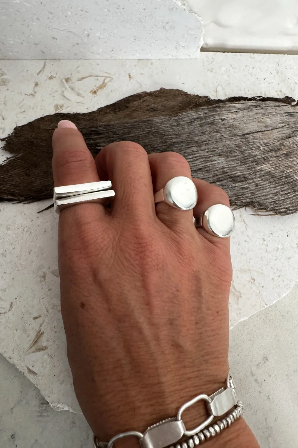 solid sterling silver signet ring set. stacking ring set