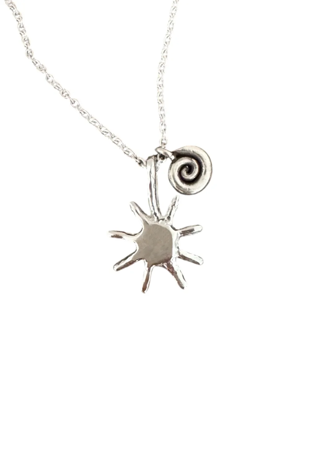 with spiral pendant on a sterling silver chain necklace