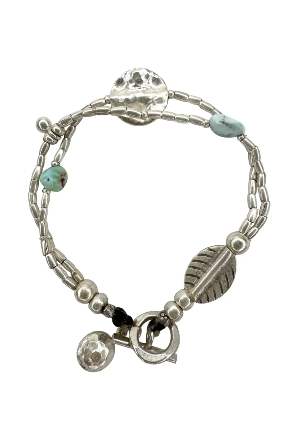 pure silver handmade bracelet with Larimar gemstone. water safe. tug proof - perfect for active mums