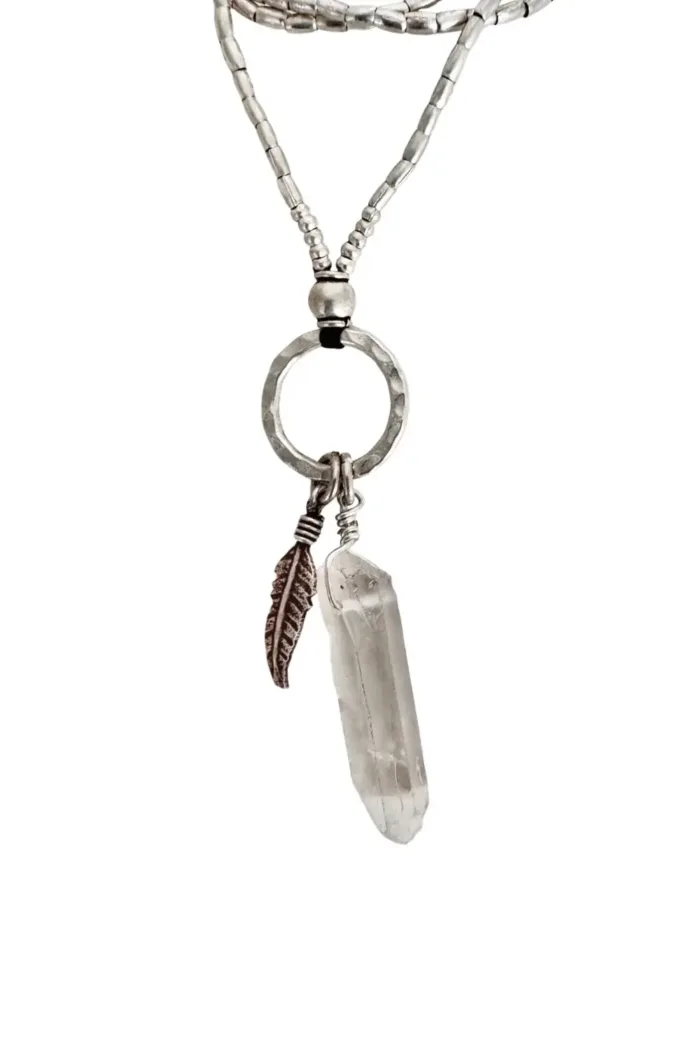 crystal qaurtz pendant tassel on pure silver chain necklace long length ocean safe bohemian style