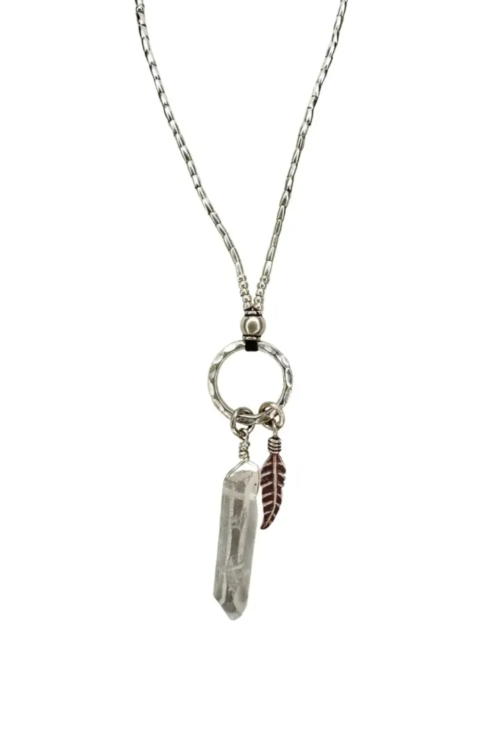 crystal qaurtz pendant tassel on pure silver chain necklace long length ocean safe bohemian style