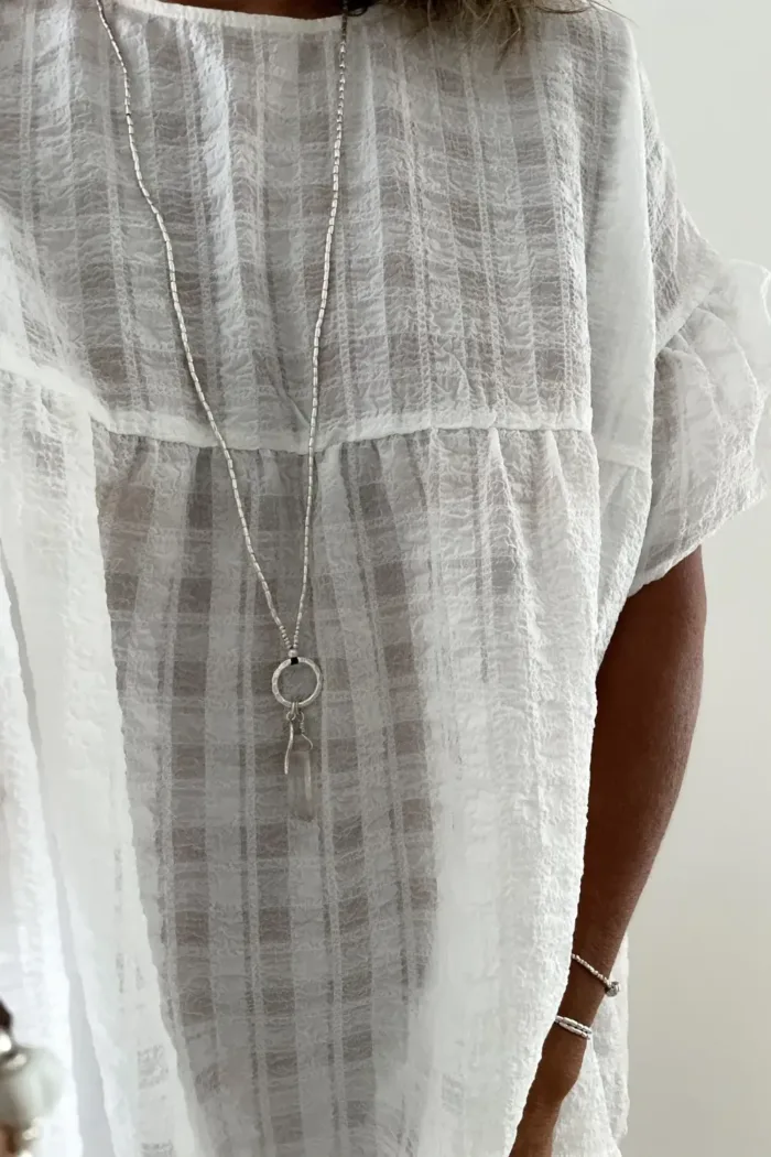 crystal qaurtz pendant tassel on pure silver chain necklace long length ocean safe bohemian style