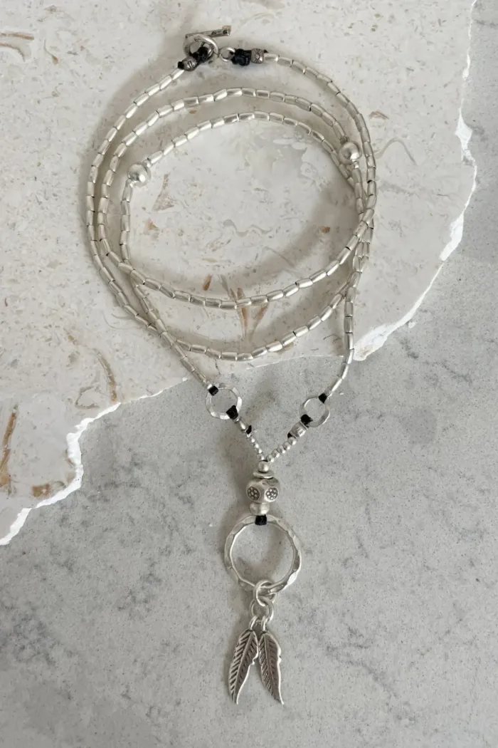 long pure silver bohemian style necklace. Handmade in Sydney Australia. Ocean safe