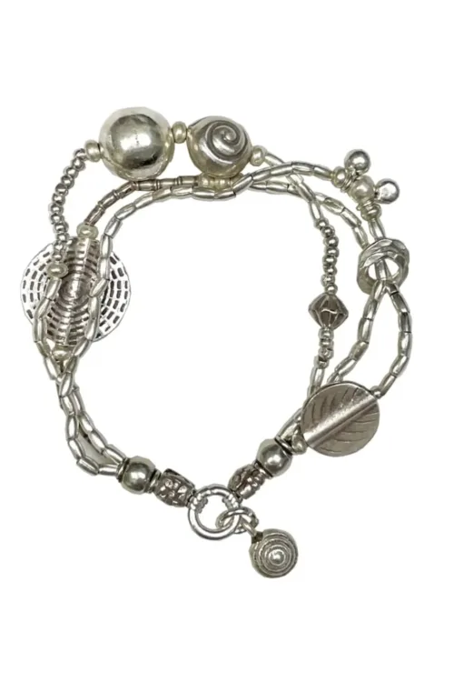 multi strand pure silver stretch bracelet. Easy to slip on. Inspired by the ocean. Chunky style and water safe