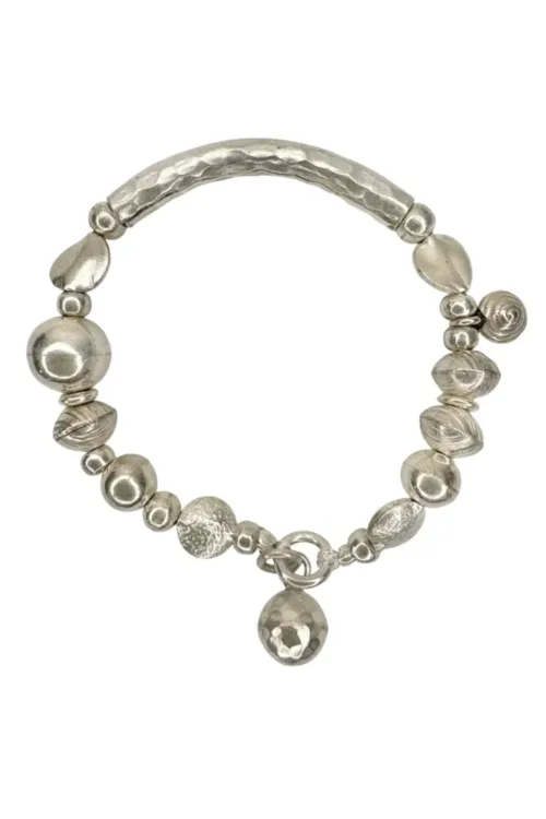 chunky pure silver bracelet - perfect for a bracelet stack - women's bracelet - ocean safe. stretch elastic making it easy to slip on.