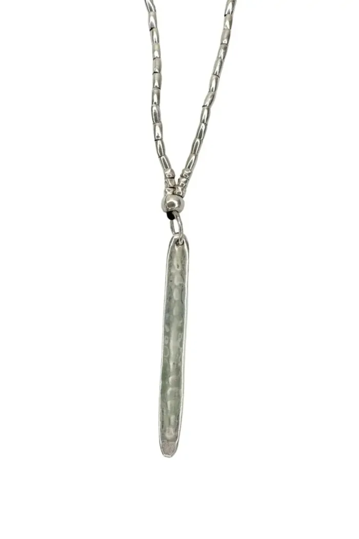 long pure silver necklace with stick pendant. Handmade in Sydney, Australia. Ocean safe