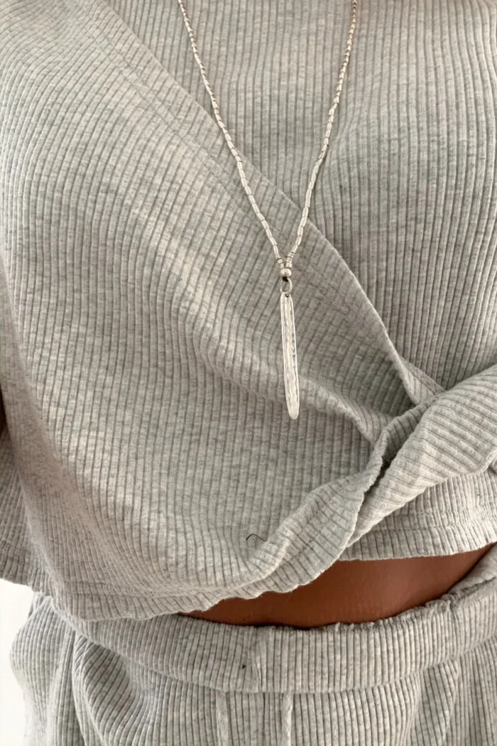 long pure silver necklace with stick pendant. Handmade in Sydney, Australia. Ocean safe