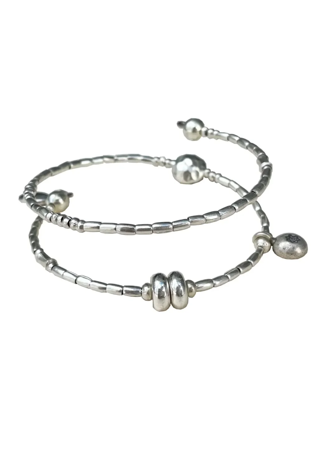memory wire double wrap bracelet with pure silver and customisable charm pendant