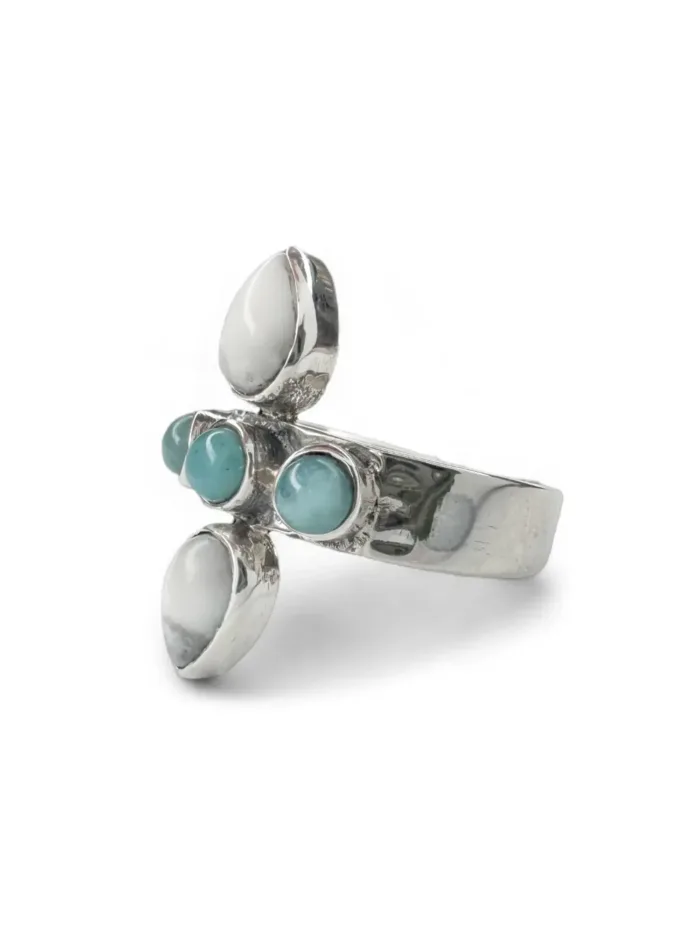 sterling silver ring with amazonite and howlite gemstone. Multistone ring. ocean safe