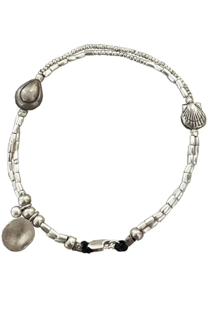 multi strand pure silver anklet. Ocean inspired with silver shell beads. The perfect beach jewellery. Staple, everyday jewellery. Ocean safe.