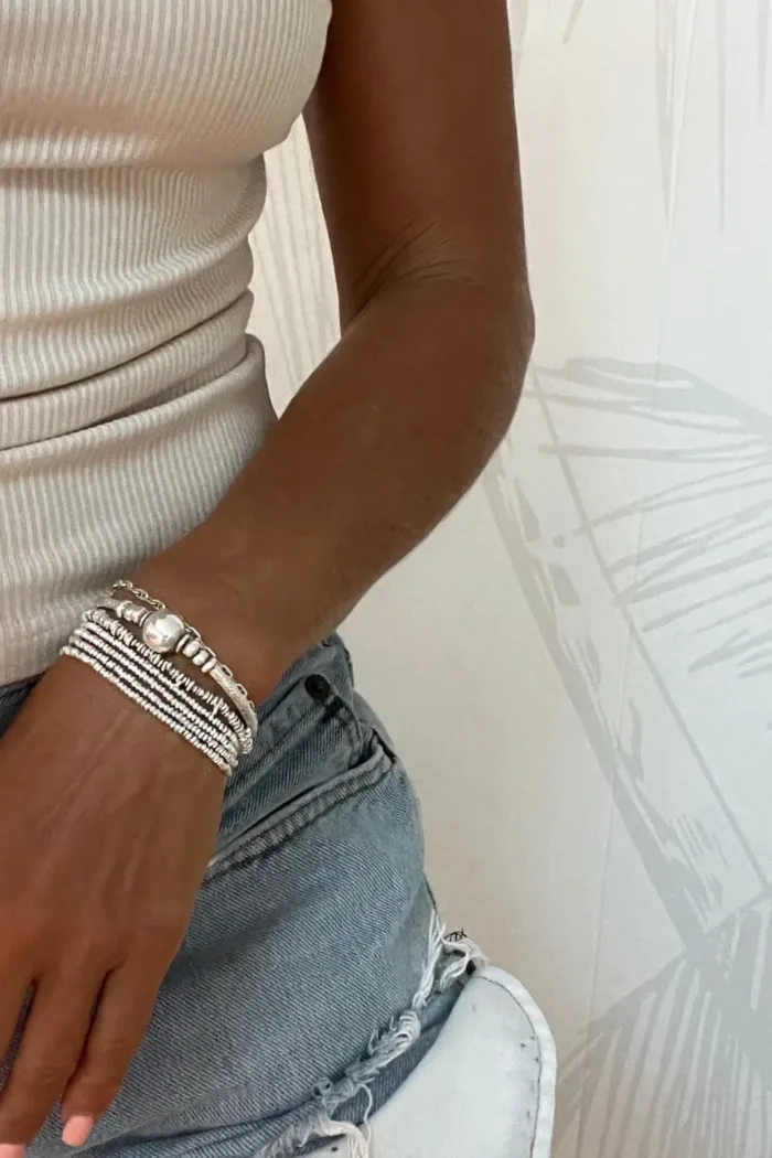 minimal bracelet style. Pure silver bicone silver wrap bracelet for a beach vibes look- water safe for everyday wear. 3 styles in 1