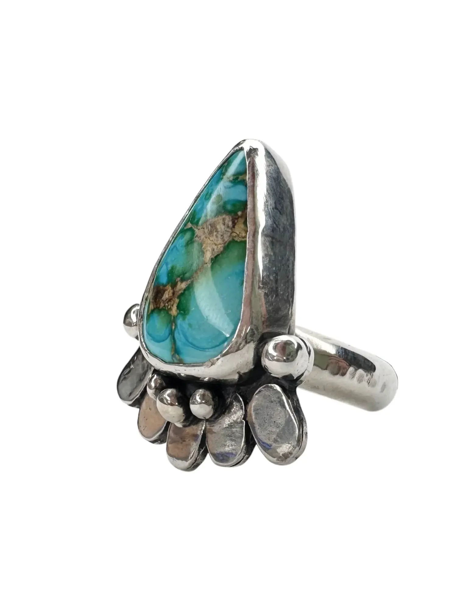 large Sonoran turquoise gemstone silver ring. handmade in Sydney Australia. A true feature ring. Bohemian style ring