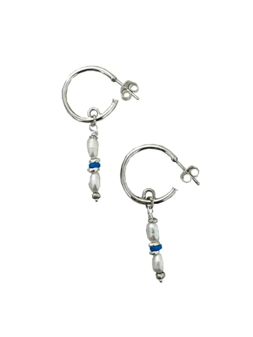 Handmade sterling silver half hoop stud earrings with freshwater pearl tassel– Add style to any outfit
