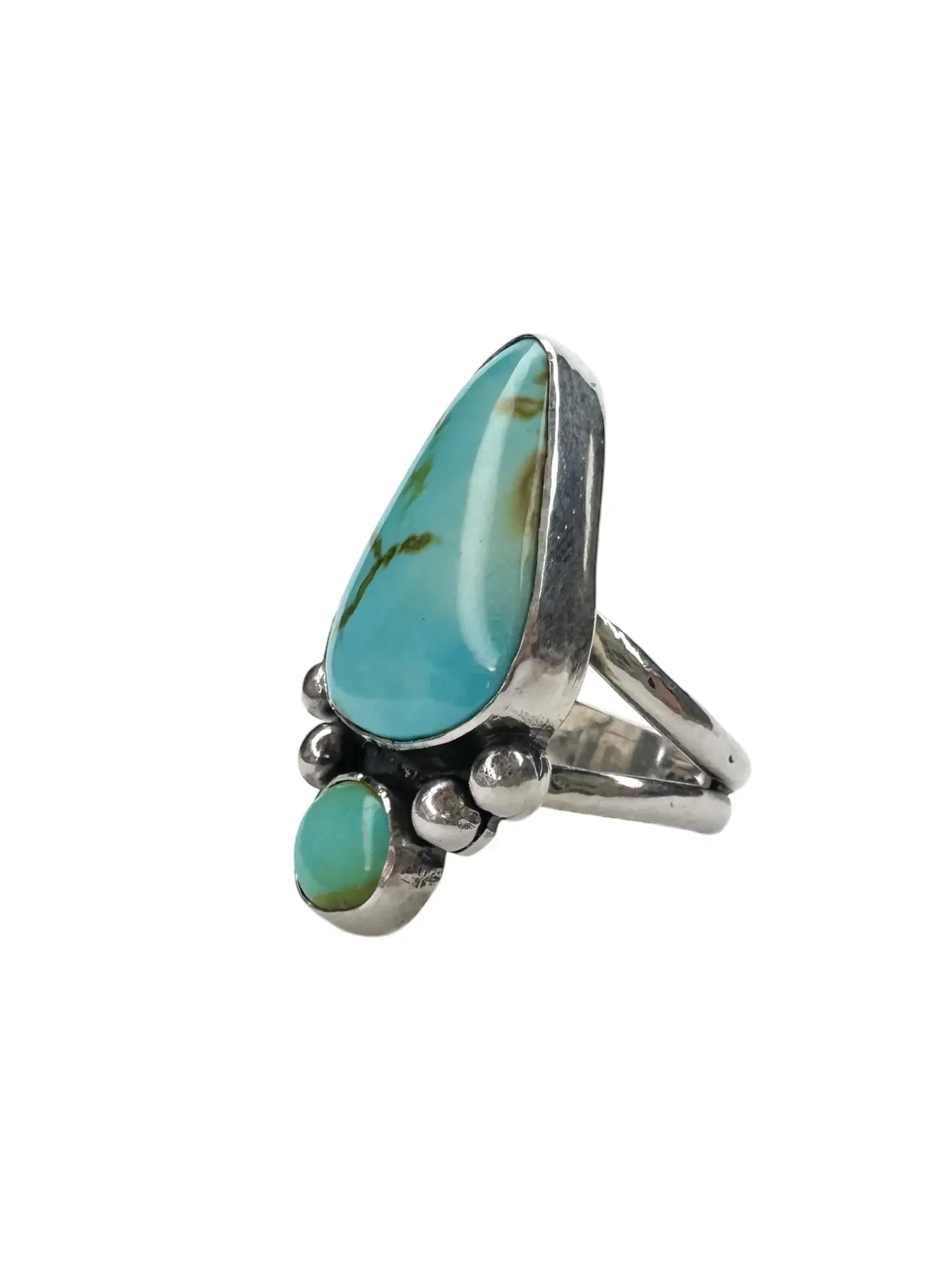 statement multi stone turquoise gemstone ring set in sterling silver with split ring shank. One of a kind ring handmade.