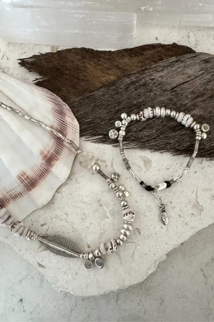 beach inspired chunky pure silver necklace with natural tiger shells. Handmade in Sydney Australia, ocean safe