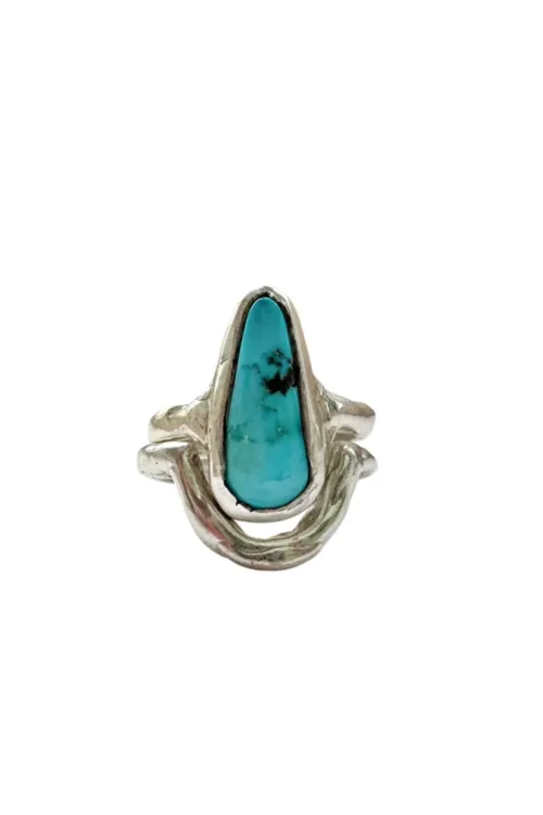 handmade authentic turquoise stack ring set organic texture ring band