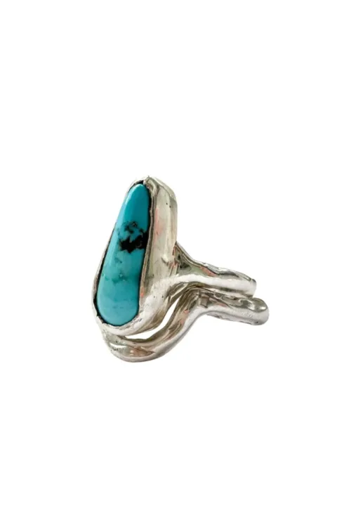 handmade turquoise stack ring set organic texture ring band