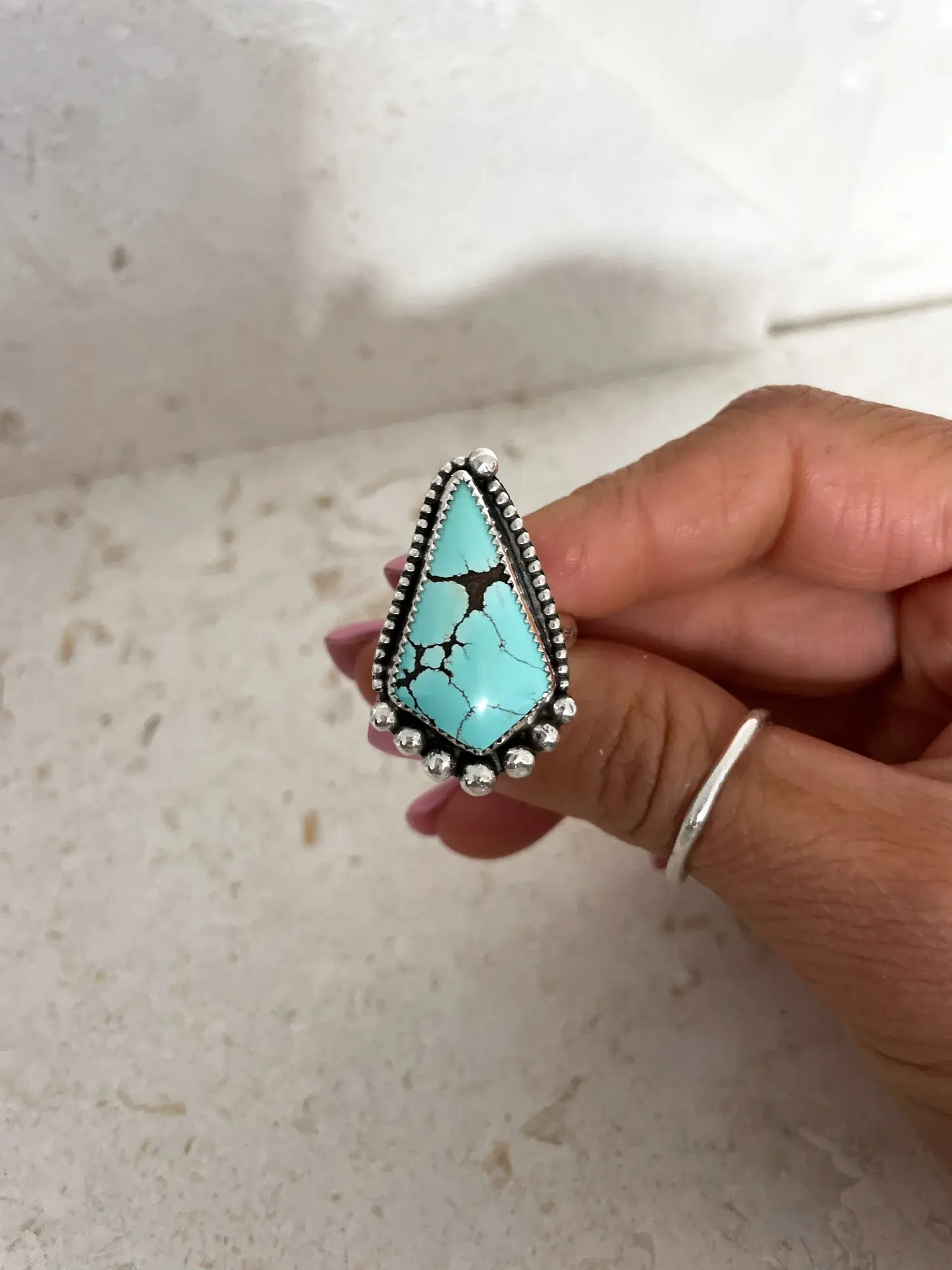 handmade sterling silver natural turquoise gemstone ring by rico designs silver jewellery. handmade in Sydney Australia