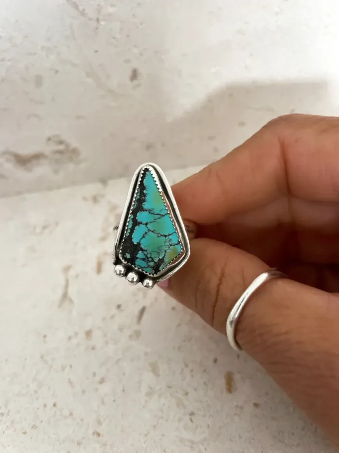 handmade sterling silver natural turquoise gemstone ring by rico designs silver jewellery. handmade in Sydney Australia