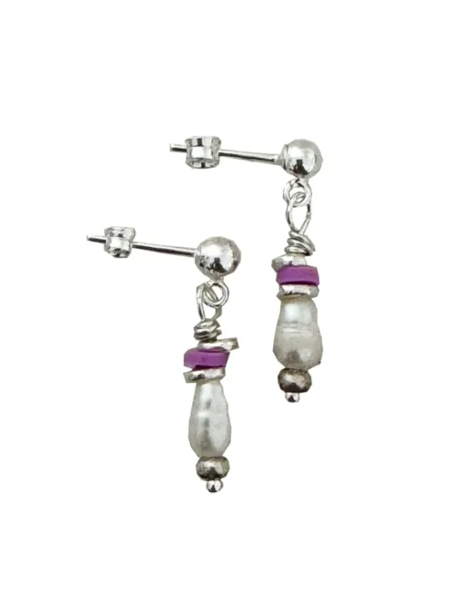 Handmade sterling silver stud earrings with pearl tassel– an everyday simple earring