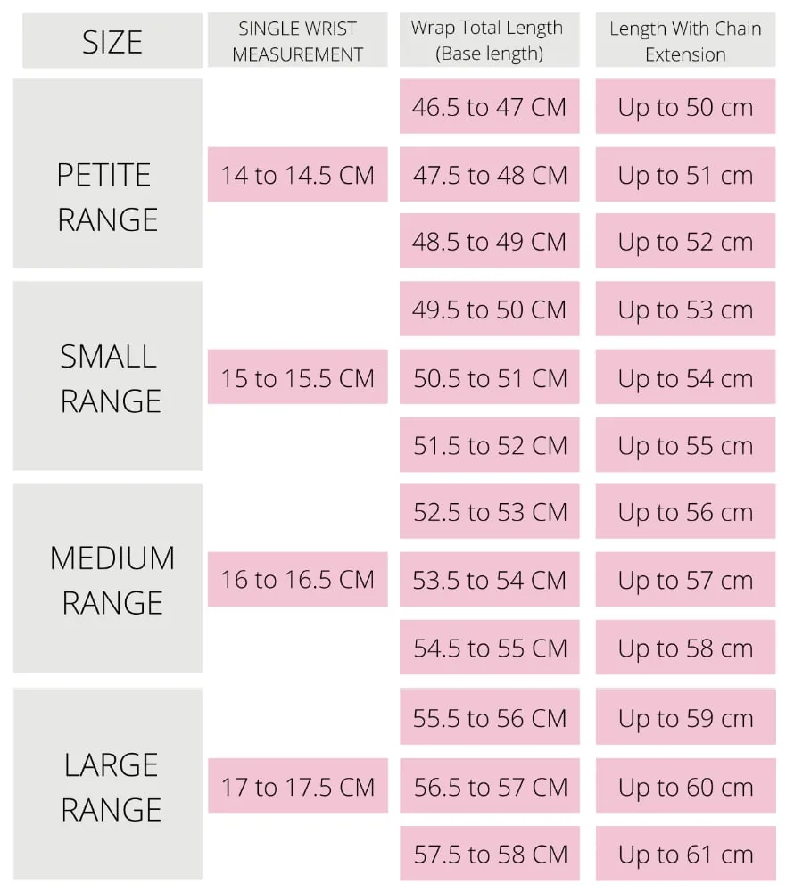 handmade silver jewellery wrap bracelet size chart