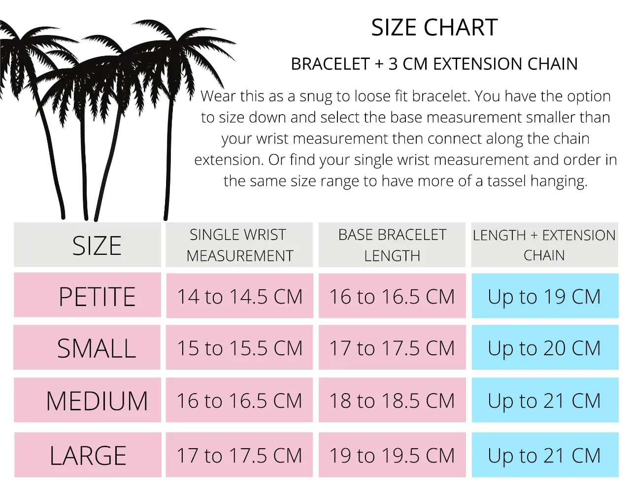 handmade silver jewellery bracelet size chart
