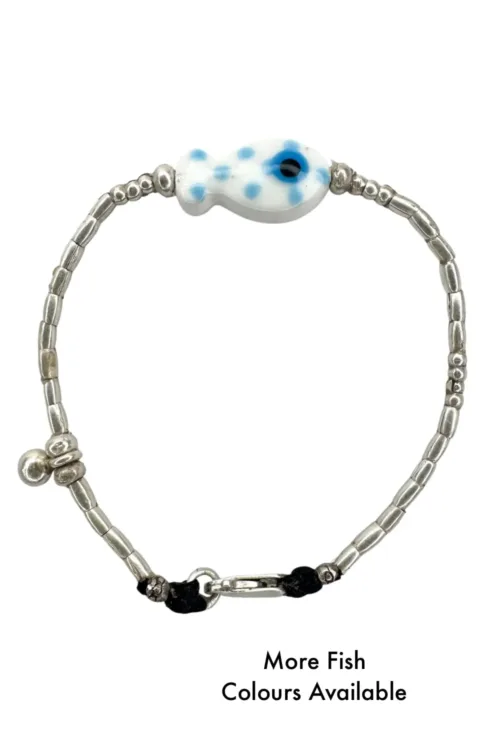 ocean inspired summer style silver bracelet with ceramic fish water safe more colours