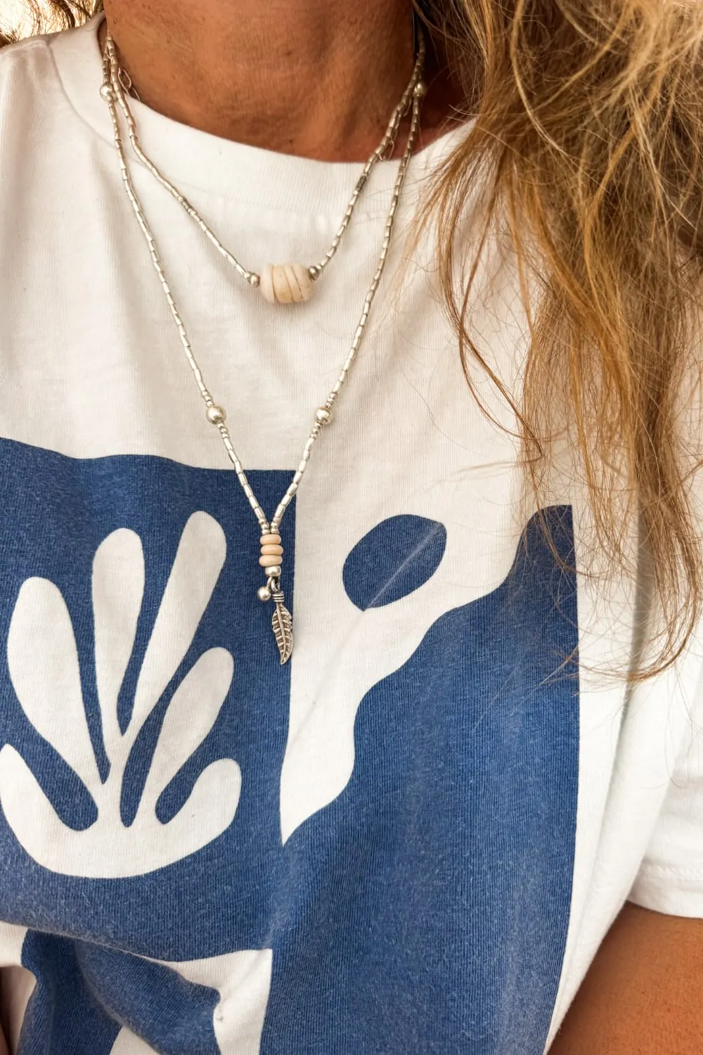 beachy boho pure silver necklace stack with natural shells ocean safe necklaces