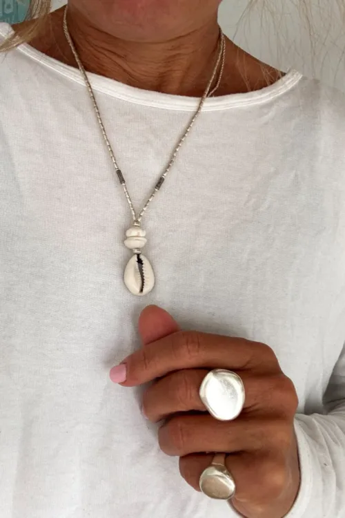 island girl style necklace with natural cowrie and puri shell ocean safe jewellery